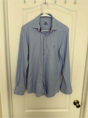 Stijn Helsen Belgium Men’s Button Down Shirt Blue Textured Pattern Size S